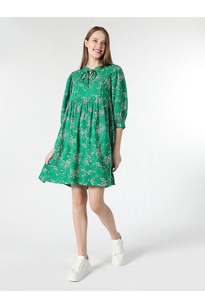 Colin's Green Floral Printed Regular Fit Women's Dress - Cl 1061886