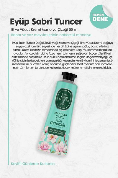 Eyüp Sabri Tuncer Magnolia Flower Patterned Hand and Body Cream - 50 ml