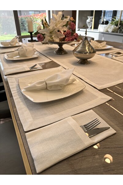 Decamor home Linen Textured Pearlescent Glitter White Spoon Rest 6 Pieces 10 X 24 cm