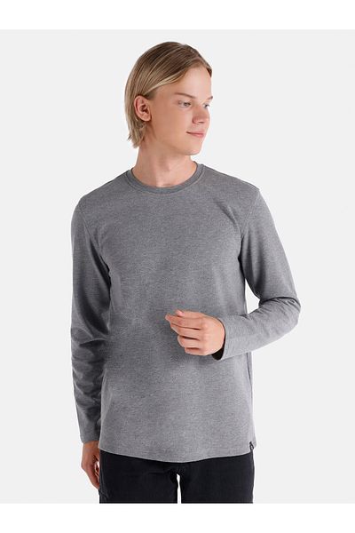 Colin's Gray Crew Neck Long Sleeve Men's T-Shirt - Regular Fit