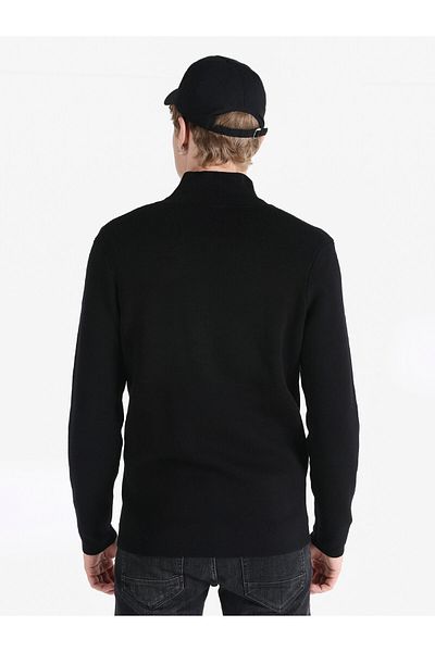 Colin's Black Slim Fit Zippered Men's Cardigan