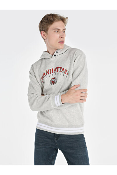 Colin's Regular Fit Baskılı Kapüşonlu Gri Erkek Sweatshirt