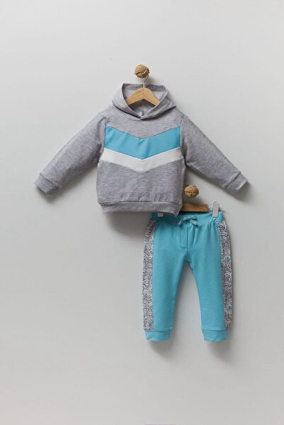 PODİUM GİYİM New Trend Season 2/5 Years Floral φουσκωτό γιλέκο με κουκούλα 3'li Κομψό Σετ αθλητικής φόρμας-Cherry