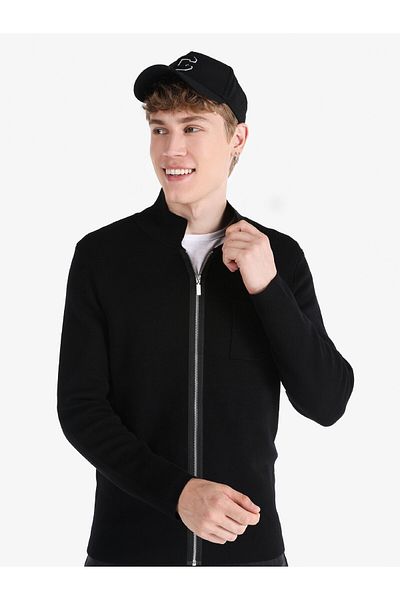 Colin's Black Slim Fit Zippered Men's Cardigan