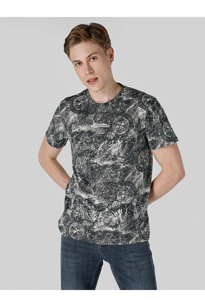 Colin's Gray Crew Neck Printed Men's Short Sleeve T-Shirt - Regular Fit