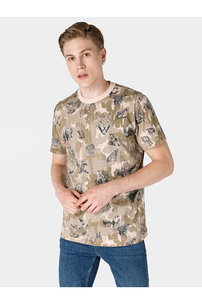 Colin's Culoare bej - Tricou cu mânecă scurtă cu imprimeu pentru bărbați (potrivire obișnuită)