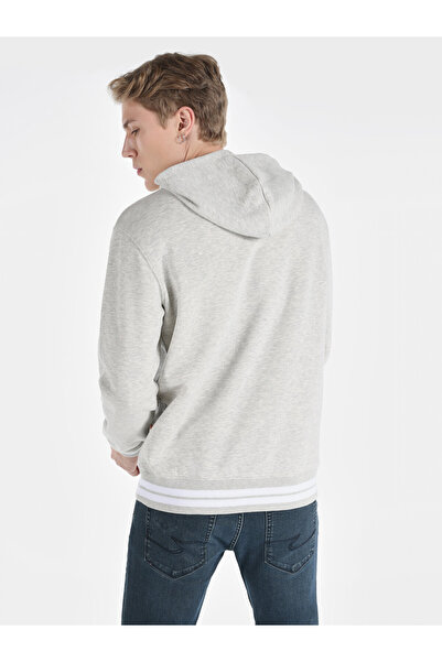 Colin's Regular Fit Baskılı Kapüşonlu Gri Erkek Sweatshirt