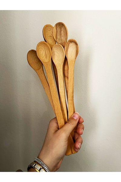 DİBA AVM 6pcs Wooden Long Handle Coffee Mixing Spoons Wooden Long Handle Coffee Stirring Spoon
