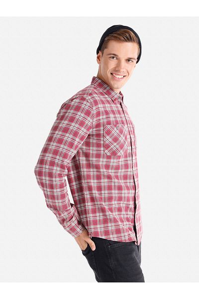 Colin's Cămașă cu mânecă lungă pentru bărbați roșu Claret - Slim Fit, cu buzunar în carouri