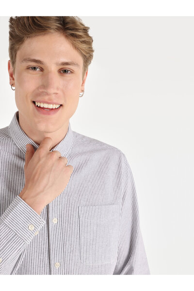 Colin's Anthracite Colored Striped Regular Fit Men's Long Sleeve Shirt