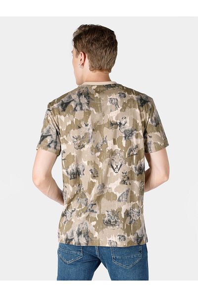 Colin's Culoare bej - Tricou cu mânecă scurtă cu imprimeu pentru bărbați (potrivire obișnuită)