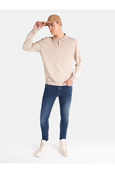 Colin's Ανδρικό μακρυμάνικο μπλουζάκι με λαιμόκοψη σε μπεζ χρώμα