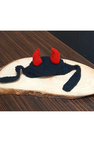 HemaZen Hand Knitted Dog Cat Hat with Devil Ears