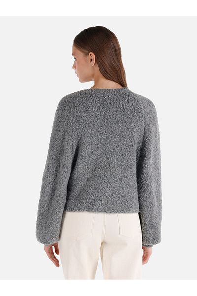 Colin's Gray Regular Fit Furry Women's Cardigan