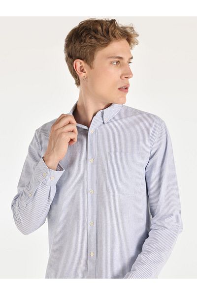Colin's Blue Striped Regular Fit Men's Shirt - Long Sleeve
