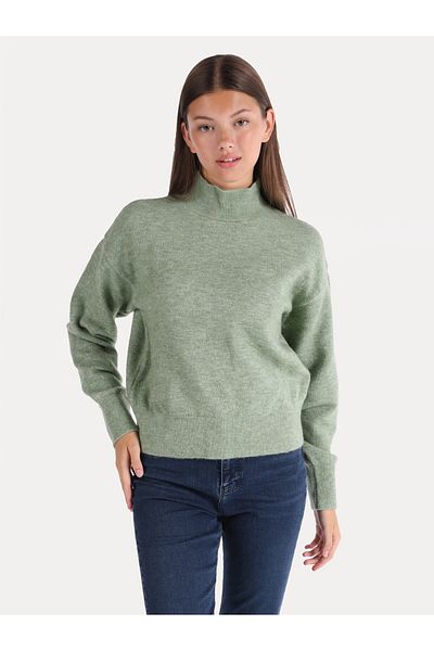 Colin's Pulover de damă verde Regular Fit - Jumătate cu gât