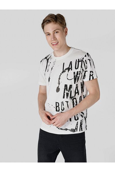 Colin's Tricou cu mânecă scurtă pentru bărbați, alb, cu imprimeu, cu decolteu rotund