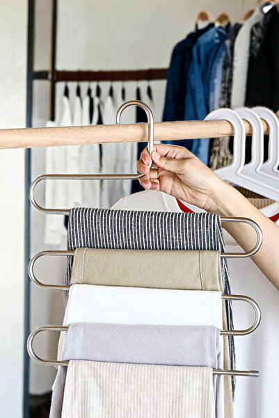 Wansatti Umeraș metalic inteligent cromat pentru pantaloni, cu 5 niveluri - U...