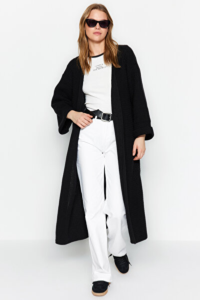 Trendyol Modest Černé vlasy pletené pletené svetr dlouhý pohodlný střih TCTAW24TH00096