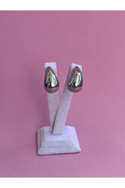 BURÇİN AKSESUAR Steel Water Drop Silver Color Hailey Bieber Earrings
