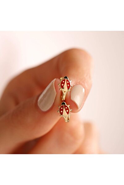 Sembol Gold Altın Çocuk Küpesi Uğurböcek Mineli