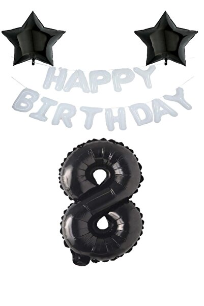 RÖNESANS PARTİ مجموعة بالونات عيد ميلاد سعيد بيضاء ونجمة سوداء ورقم من الفويل...