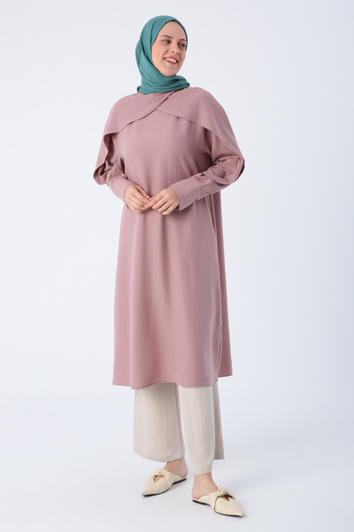 ALLDAY Τριαντάφυλλο Κομψό Κουμπί Λεπτομερές μανίκι φουντωτό τουνίκ