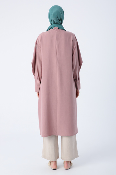 ALLDAY Τριαντάφυλλο Κομψό Κουμπί Λεπτομερές μανίκι φουντωτό τουνίκ