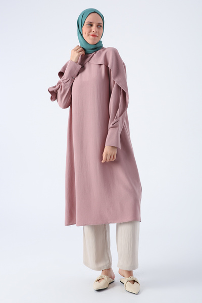 ALLDAY Τριαντάφυλλο Κομψό Κουμπί Λεπτομερές μανίκι φουντωτό τουνίκ