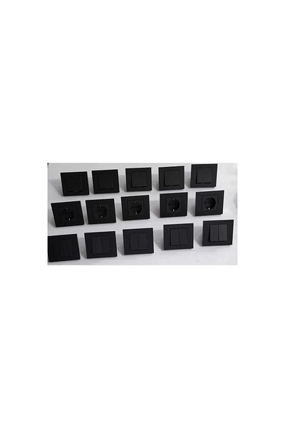 OVİVO Grano Black 5 Pieces of Switch, 5 Pieces of Grounded Socket, 5 Pieces of Commitator Recessed-umut Elektrik