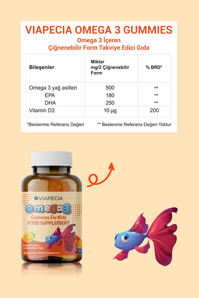 Viapecia Omega 3 Gummy 60 Adet Portakal Aromalı