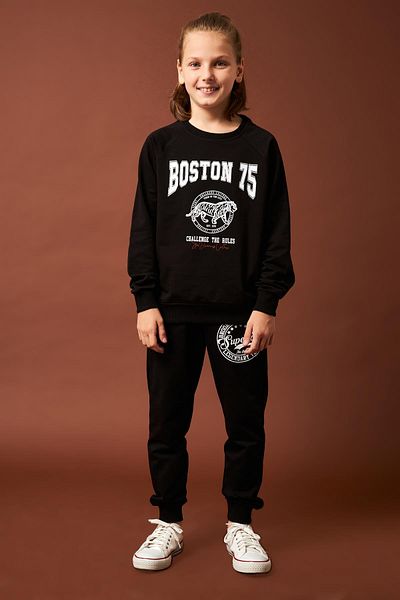Perendi Boston Printed Boy's Sweatshirt Μαύρο