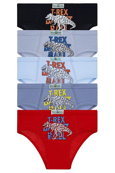 biyokids Pachet de 5 chiloți colorați pentru băieți - T-rex -