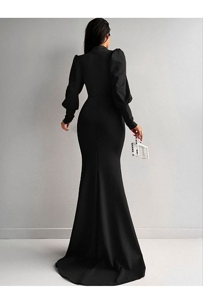 ModaLy Moda ΕΥΚΑΜΠΤΟ ΥΦΑΣΜΑ SCUBA ΜΑΥΡΟ ΧΡΩΜΑ MERCHANT CUT ΜΑΚΡΥΜΑΝΙΚΙ ΛΑΙΜΟΣ ΒΡΑΔΙΝΟ ΦΟΡΕΜΑ GL-737 582279