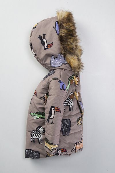 Kerata Kids Cute Animals Patterned Winter Thick Winter Baby Coat with Fur Inside and Hood