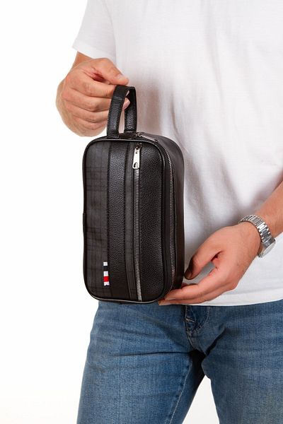 Newish Men's Black Vegan Leather Water Resistant Elegant Portfolio Style Clutch Bag