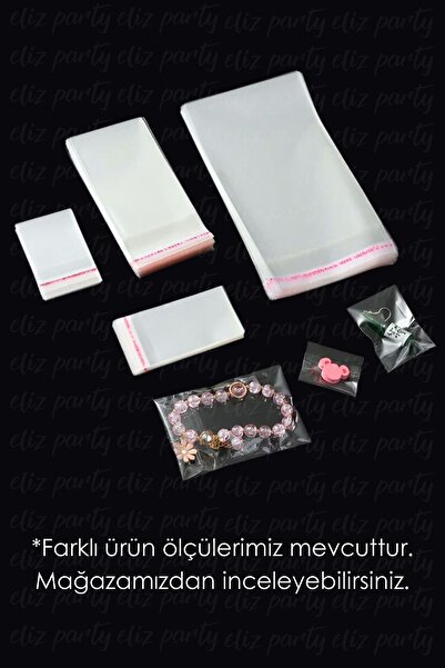Eliz Party 13x30cm Şeffaf Bantlı Yapışkanlı Parlak Jelatin Poşet Hediye Çeyiz Aksesuar Paketleme Poşeti 100 Ad