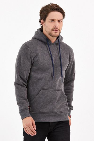 COMBİNE MİCHAİL Hooded Anthracite Kangaroo Pocket Sweatshirt - 1205