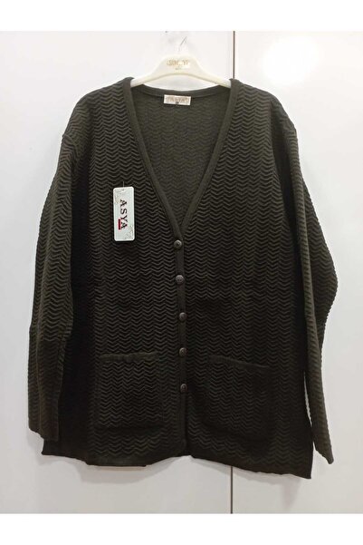 NUR TEKSTİL kadın anne koyu kahve çelik tiriko düğmeli cepli hırka