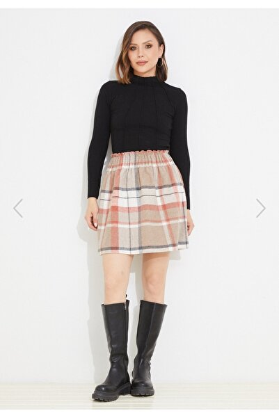 Alegante Mini Elastic Waist Stitched Plaid Skirt