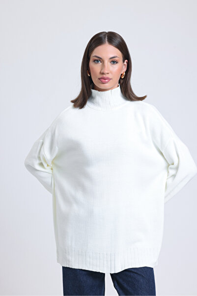 LEYLA STORE Ecru Long Knitwear Sweater