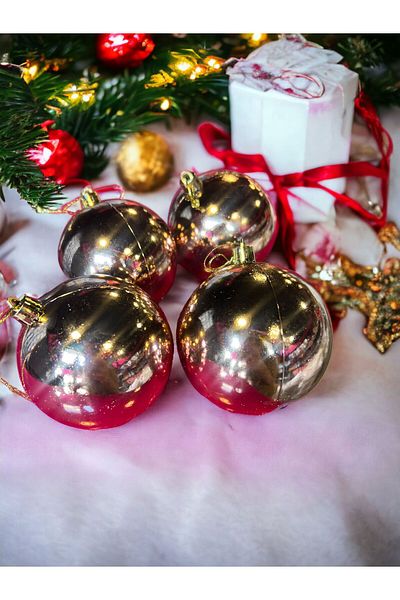 Happyland Christmas Tree Decoration Luxury Christmas Balls Rose Gold Color Shiny 8 cm 4 Pieces Cici Balls