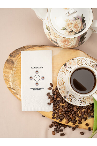 Rima Tasarım 20 منديلًا مطبوعًا لضيوفك - مناديل عرض تحت عنوان الشاي والقهوة
