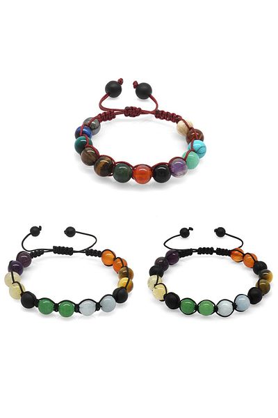 Dazerling Macrame Braided Globe Cut Multicolor Natural Stone Combination Men's-Women's-Youth Success Bracelet (Set of 3)