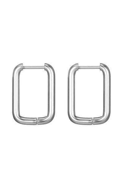 Jaida Moda Unisex Silver Color Rectangular Oval Cut Steel Hoop Earrings