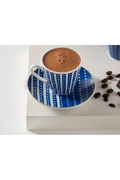 English Home Bellis Porcelain 4 Pieces Coffee Cup Set for 2 People 80 Ml Dark Blue
