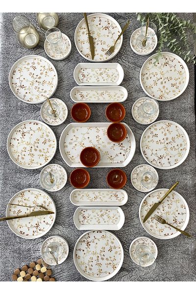 Yiğit Seramik Züccaciye Gold Eliz 27 Piece Breakfast Set for 8 People