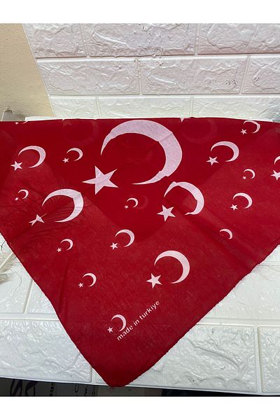 sema aksesuar Red Moon Star Turkish Flag Themed Cotton Fabric Scarf - Bandana - 23 April, 29 October, 19 May