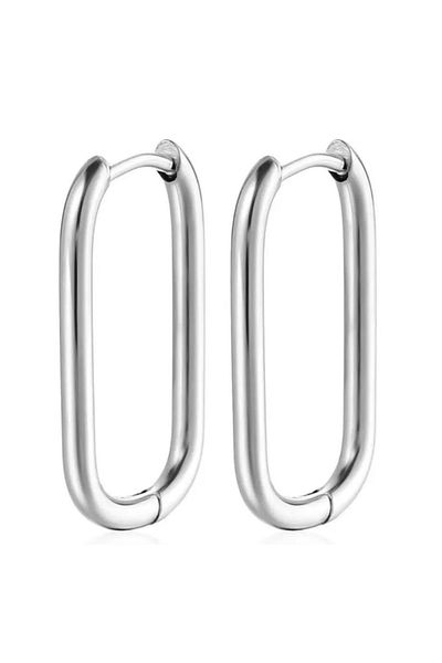 Jaida Moda Unisex Silver Color Rectangular Cut Steel Hoop Earrings