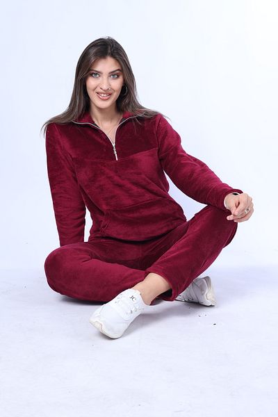 mervemoda Γυναικεία φόρμα γυμναστικής με φερμουάρ μπορντό υψηλής ποιότητας σετ δύο τεμαχίων